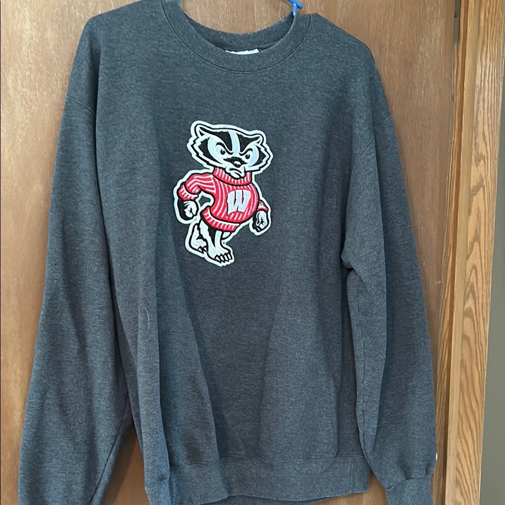 UWBadger Gray Crewneck Sweater with Mascot Design